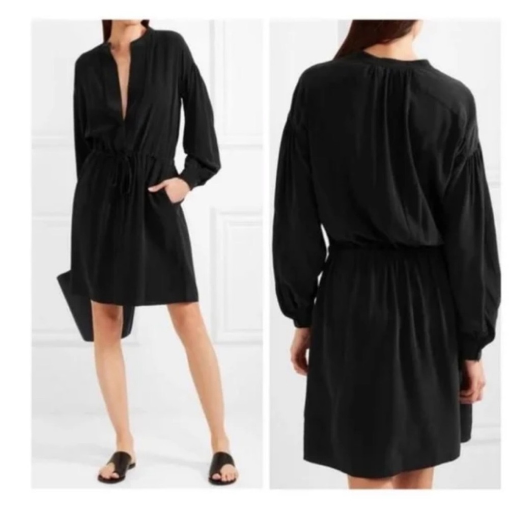 Vince Black Long-Sleeve Drawstring Waist Dress